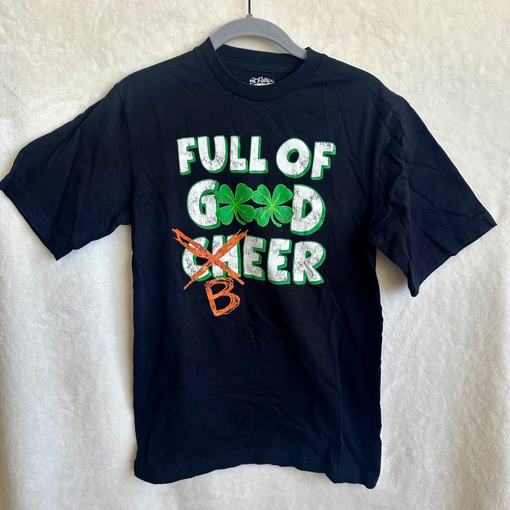 St Patricks Day Beer Graphic T-Shirt Full of Good Beer Shamrock Black‎ Men's S